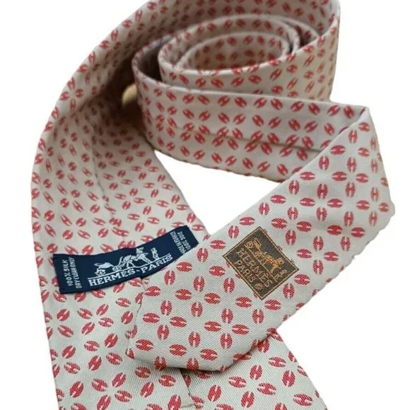 HERMÈS Ivory Monogrammed H Silk Tie FRANCE 61”/ 3.6 EC